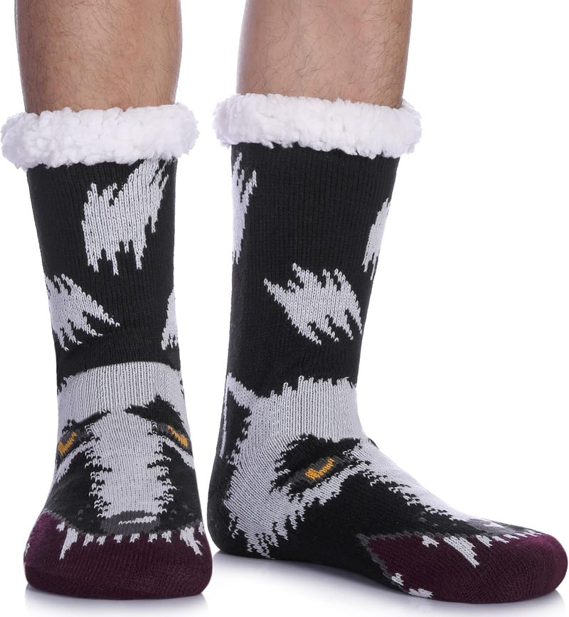 LINEMIN Mens Warm Slipper Socks Soft Cozy Fuzzy Fleece-Lined Winter Non Slip Indoor Christmas Socks - Image 1